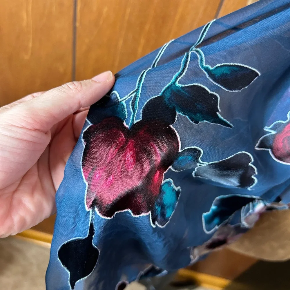 Sheer‎ Floral Scarf Blue Pink Green Large Lightweight Fashion Accessory